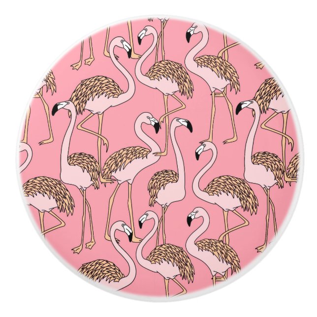Tropical Beach Bird Pink Flamingo Ceramic Knob (Front)