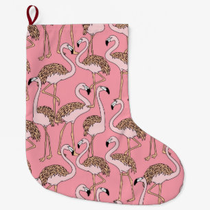 Tropical Beach Bird Pink Flamingo Large Christmas Stocking