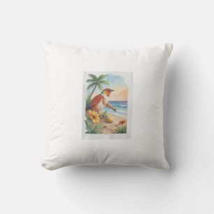 Tropical Beach Bird Watercolor Art Cushion