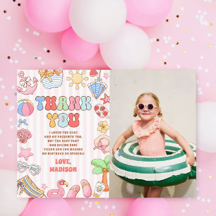 Tropical Beach Birthday Party Girls Photo Thank You Card