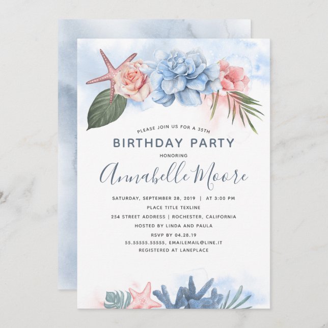 Tropical Beach Birthday Party Invitation (Front/Back)