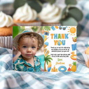 Tropical Beach Birthday Summer Party Photo Thank You Card