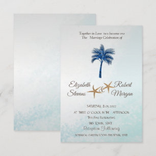 Tropical Beach Blue Glitter Palm Wedding  Invitation