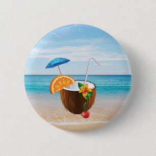 Tropical Beach,Blue Sky,Ocean Sand,Coconut Coctail 6 Cm Round Badge