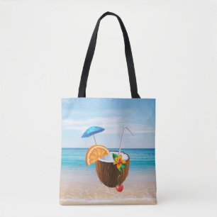 Tropical Beach,Blue Sky,Ocean Sand,Coconut Coctail Tote Bag