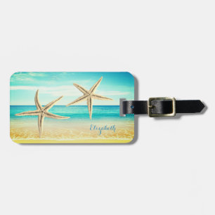 Tropical Beach,Blue Sky,Ocean Sand,Starfish Luggage Tag
