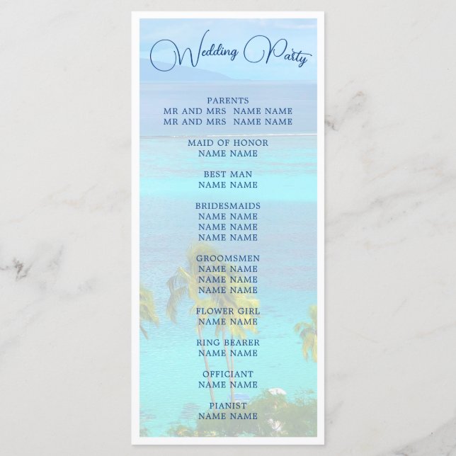 Tropical Beach Blue Summer Wedding Programme (Back)