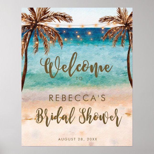 tropical beach bridal shower welcome sign poster (Front)