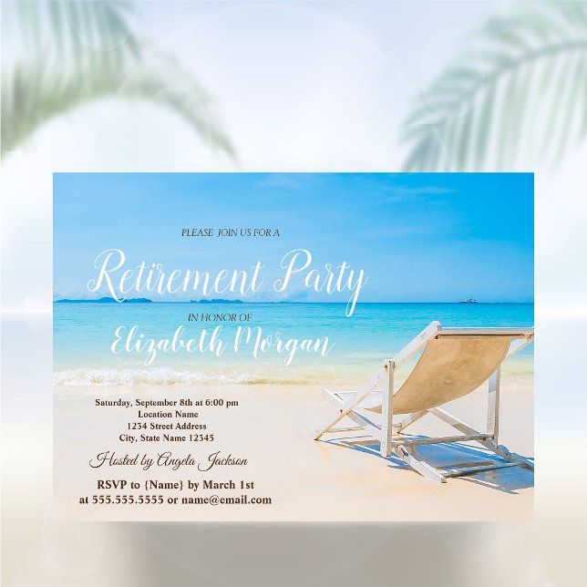 Tropical Beach,Chair Relax  Retirement Party Invitation (Creator Uploaded)