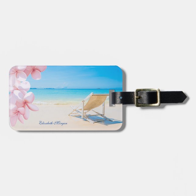 Tropical Beach Chair Sand Hawaiian Flower Luggage Tag (Front Horizontal)