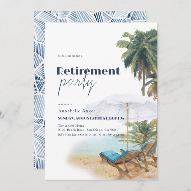 Tropical Beach Chairs Retirement Party Invitation (Front/Back)