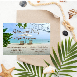 Tropical Beach , Chairs Retirement Party Invitation