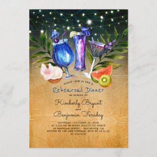 Tropical Beach Cheers Cocktails Rehearsal Dinner Invitation