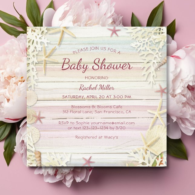 Tropical Beach Chic Modern Seashell Baby Shower Invitation (Creator Uploaded)
