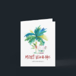 Tropical Beach Christmas Card<br><div class="desc">These beach Christmas cards feature an island-inspired exotic palm tree and cute holiday Santa. The words "Merry Beach-mas" are set in hand lettered type. Use the template fields to add your personalised greeting. A charming choice to send to friends and family this holiday season. If you are looking for more...</div>