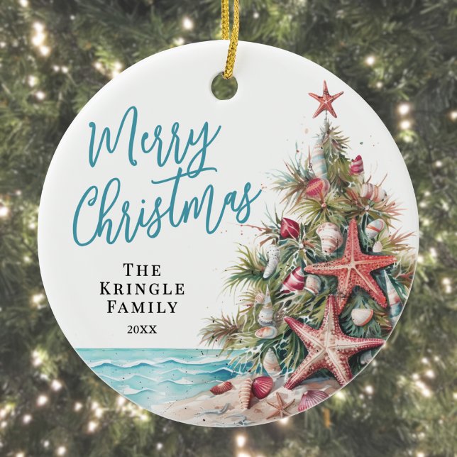 Tropical Beach Christmas Ceramic Tree Decoration (Tropical Beach Christmas Ceramic Ornament)