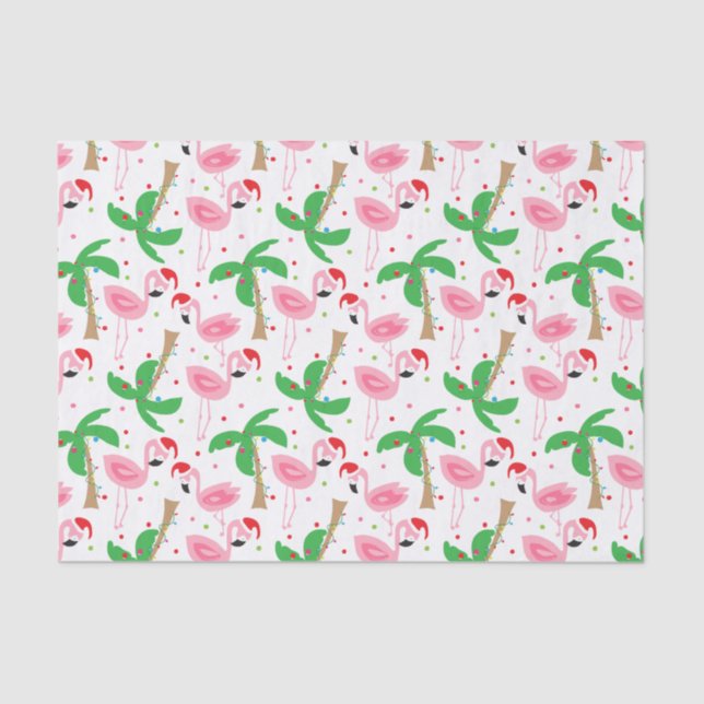 Tropical Beach Christmas Flamingos Birds Tissue Paper (Front)