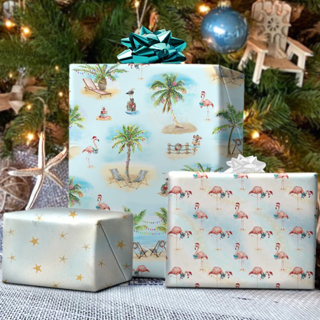 Tropical Beach Christmas Palm Trees  Wrapping Paper Sheet (Creator Uploaded)