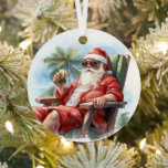 Tropical Beach Christmas Santa Father Christmas Metal Tree Decoration<br><div class="desc">Tropical Beach Christmas Santa Father Christmas Ornaments features a festive Santa Claus ralaxing on a tropical beach. For more designs visit Evco Holidays www.zazzle.com/store/evcoholidays</div>