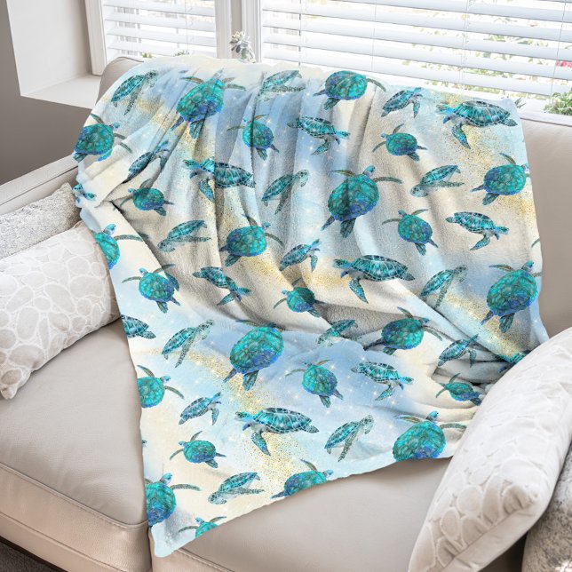 Tropical Beach Christmas Sea Turtle Fleece Blanket (Creator Uploaded)