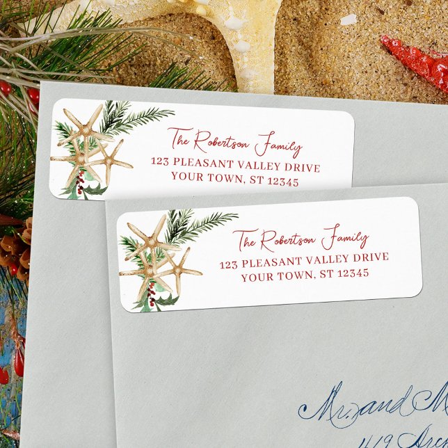 Tropical Beach Christmas Starfish Return Address (Creator Uploaded)