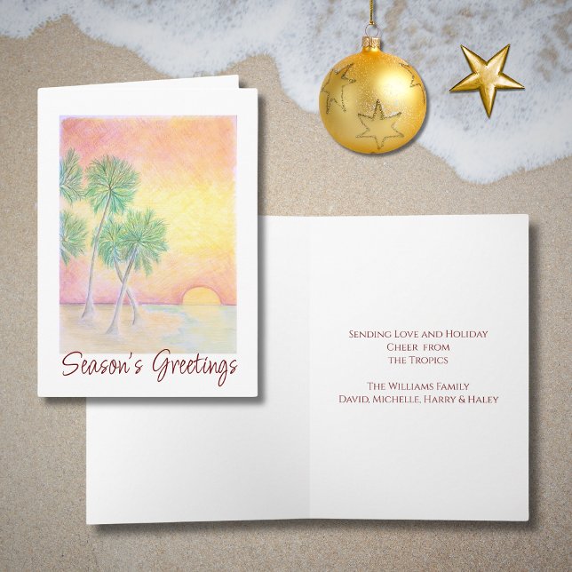 Tropical Beach Christmas Sunset Palm Trees Card (Creator Uploaded)