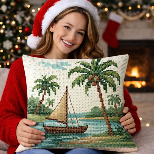Tropical Beach Christmas Throw Pillow (Creator Uploaded)