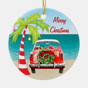 Tropical Beach Classic Car Christmas Ornament