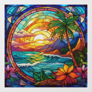 tropical beach cliffs stained glass art