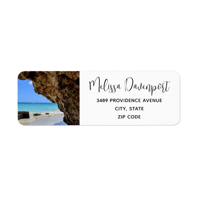 Tropical Beach Coast with a Big Rock Address Label (Front)