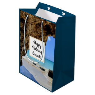 Tropical Beach Coast with a Big Rock Birthday Medium Gift Bag