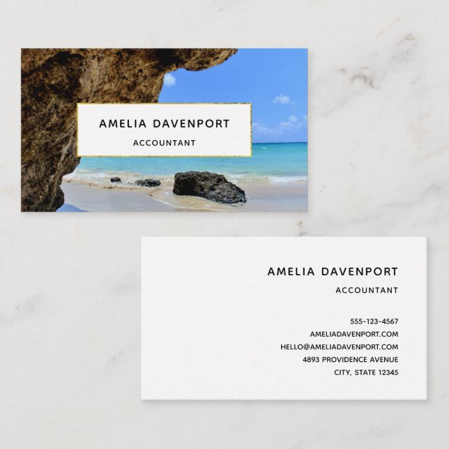 Tropical Beach Coast with a Big Rock Business Card (Front/Back)