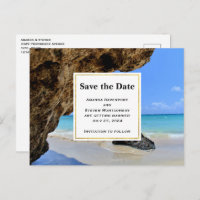 Tropical Beach Coast with a Big Rock Save the Date
