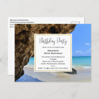 Tropical Beach Coast with Big Rock Birthday Invite
