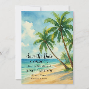 Tropical Beach Coastal Palm Tree Wedding Invitation