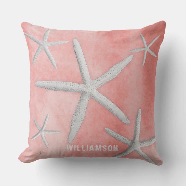 Tropical Beach Coastal Starfish Coral Modern Cushion (Front)