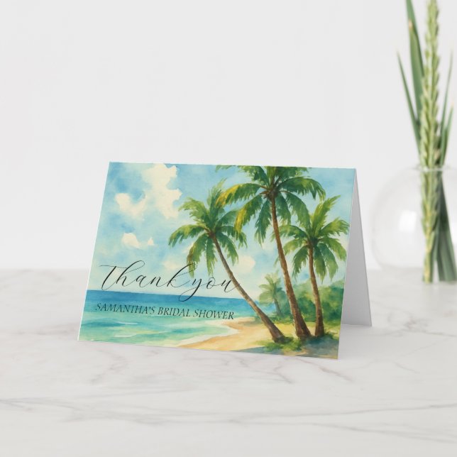 Tropical Beach Coastal Summer Bridal Shower Thank You Card (Front)