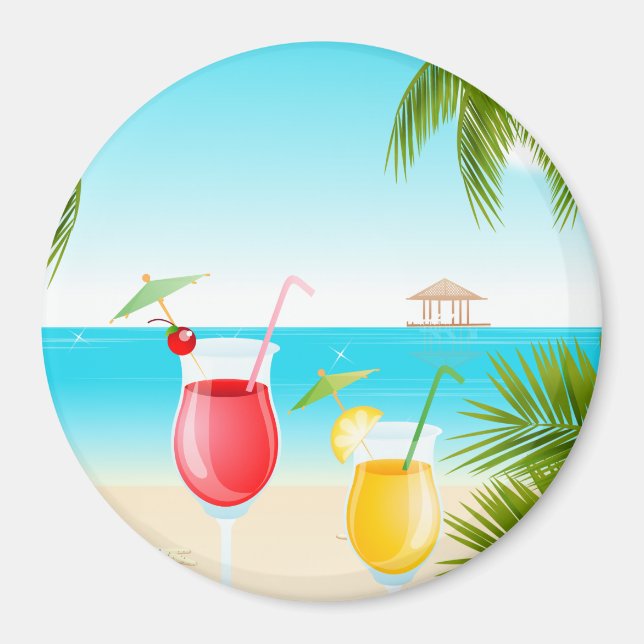 Tropical Beach Cocktail Round Magnet! Magnet (Front)