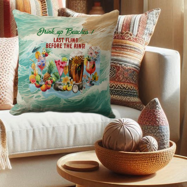 Tropical Beach Cocktails Fruits Bachelorette Party Cushion (Tropical Beach Cocktails Fruits Bachelorette Party Throw Pillow)