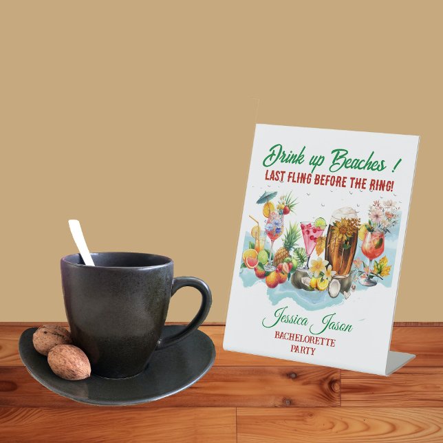 Tropical Beach Cocktails Fruits Bachelorette Party Pedestal Sign (Tropical Beach Cocktails Fruits Bachelorette Party Pedestal Sign)