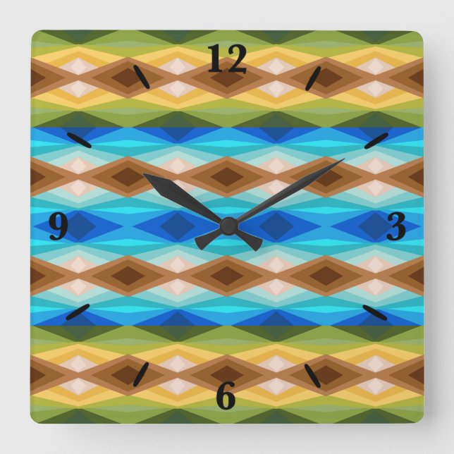 Tropical Beach Coloured Kaleidoscope Abstract Art  Square Wall Clock (Front)