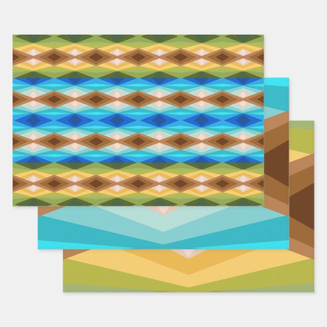 Tropical Beach Coloured Kaleidoscope Abstract Art  Wrapping Paper Sheet (Set)