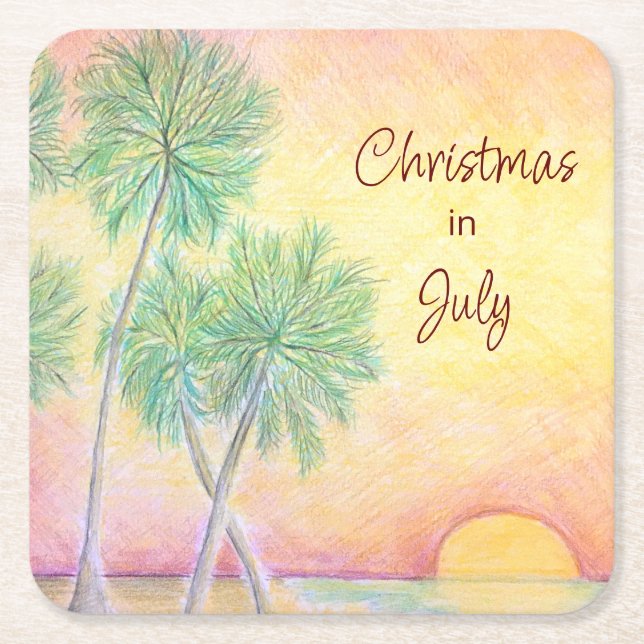 Tropical Beach Colourful Christmas in July Party  Square Paper Coaster (Front)