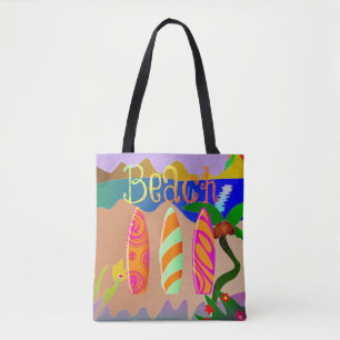 Tropical Beach Colourful Surfboards Tote Bag