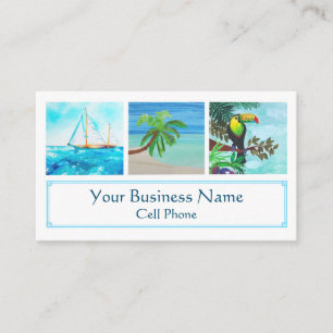 Tropical Beach Colourful Toucan Sailboat Palm Tree Business Card