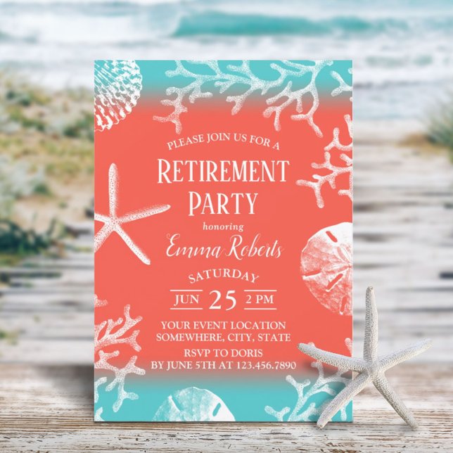 Tropical Beach Coral Reef Starfish Retirement Invitation (Creator Uploaded)
