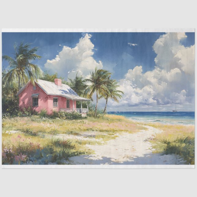 Tropical Beach Cottage Decoupage Tissue Paper (Front)