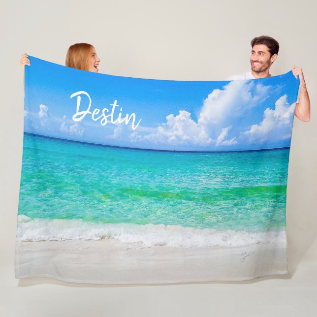 Tropical Beach Destin Florida Turquoise Sea Fleece Blanket (In Situ)