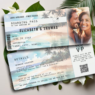 Tropical Beach Destination Aeroplane Ticket Weddin Invitation
