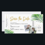 Tropical Beach Destination Boarding Pass Save The Date<br><div class="desc">Tropical Beach Wedding Save the Date Boarding Pass with Modern Whimsical Palm Leaf Design and Trendy Script Font features tons of customisable template fields,  photos,  travel information and a personalised qr code generator on the back of the card.</div>